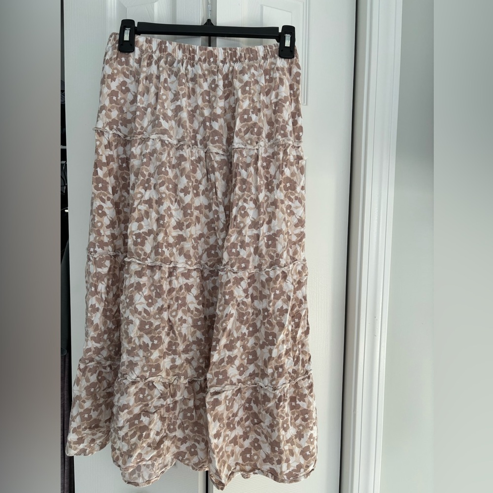 Fun & Flirt Cream A-Line Midi Skirt with Ruffled Tiers